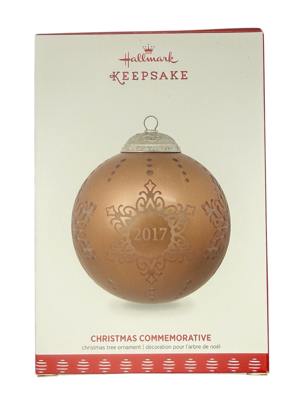 2017 Hallmark Keepsake Ornament Christmas Commemorative Glass Rose Gold Ball